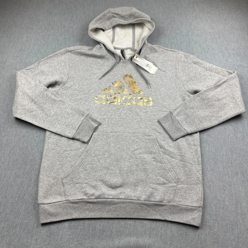 Adidas Sweater Men Large Gray  Liquid Foil Badge Sport Graphic Hoodie Jacket NWT
